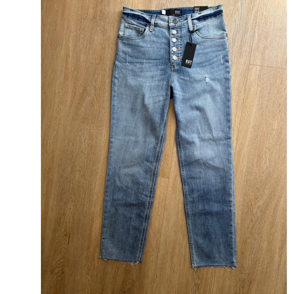 KUT from the Kloth Rachael Fab Am Mom Jean High Rise  Button Fly Raw Hem Size 6 - Picture 6 of 14